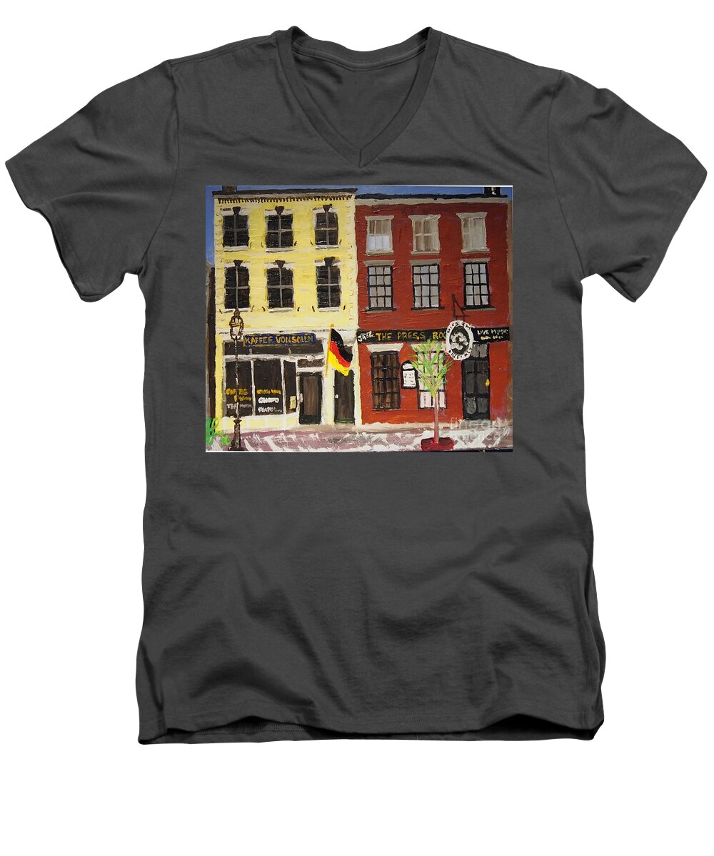 Painted En Plein Air On A Beautiful Spring Day Of April 17 Men's V-Neck T-Shirt featuring the painting Daniel Street Duo by Francois Lamothe