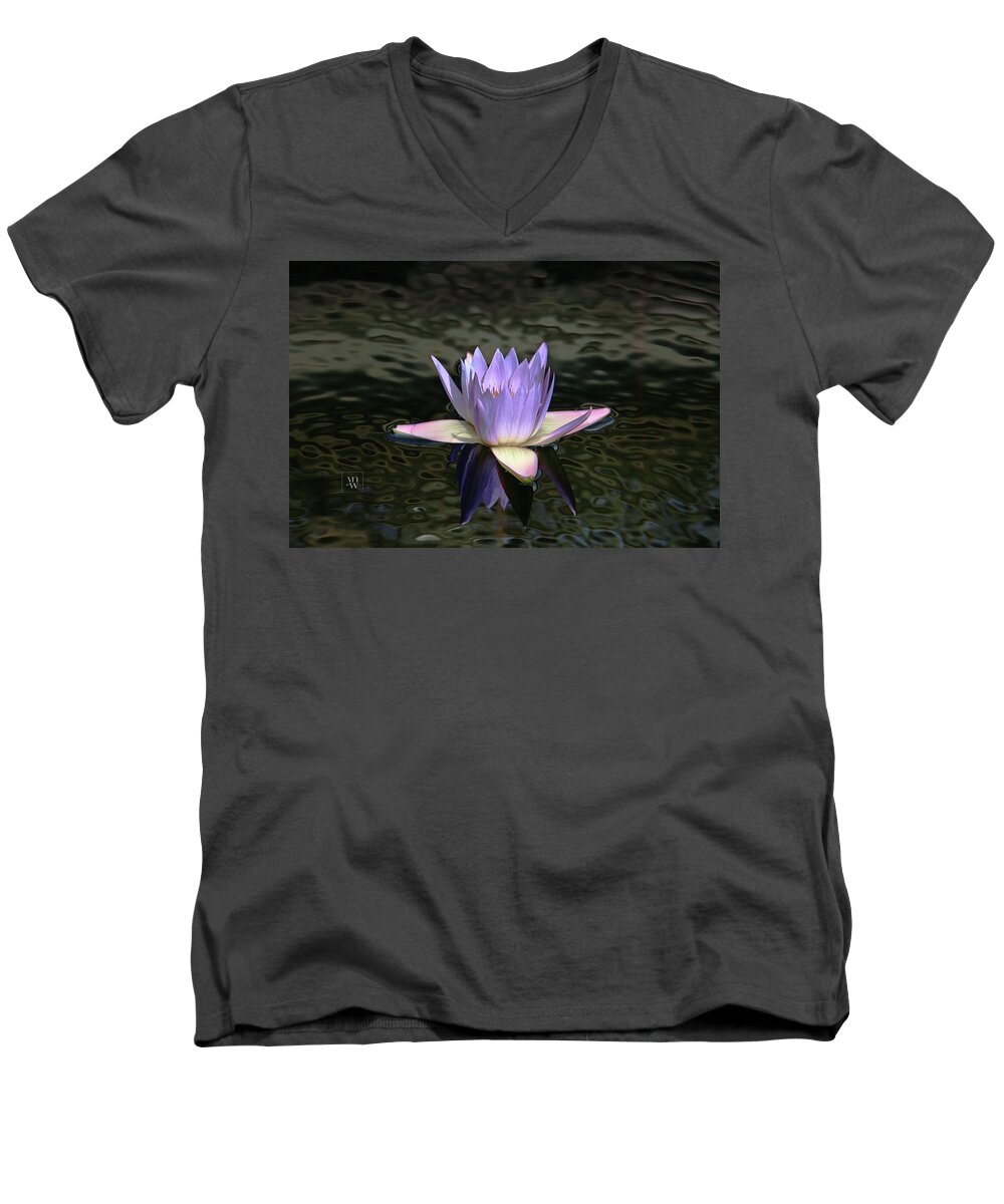 Water Lilies Men's V-Neck T-Shirt featuring the photograph Dark Water Shimmering by Yvonne Wright