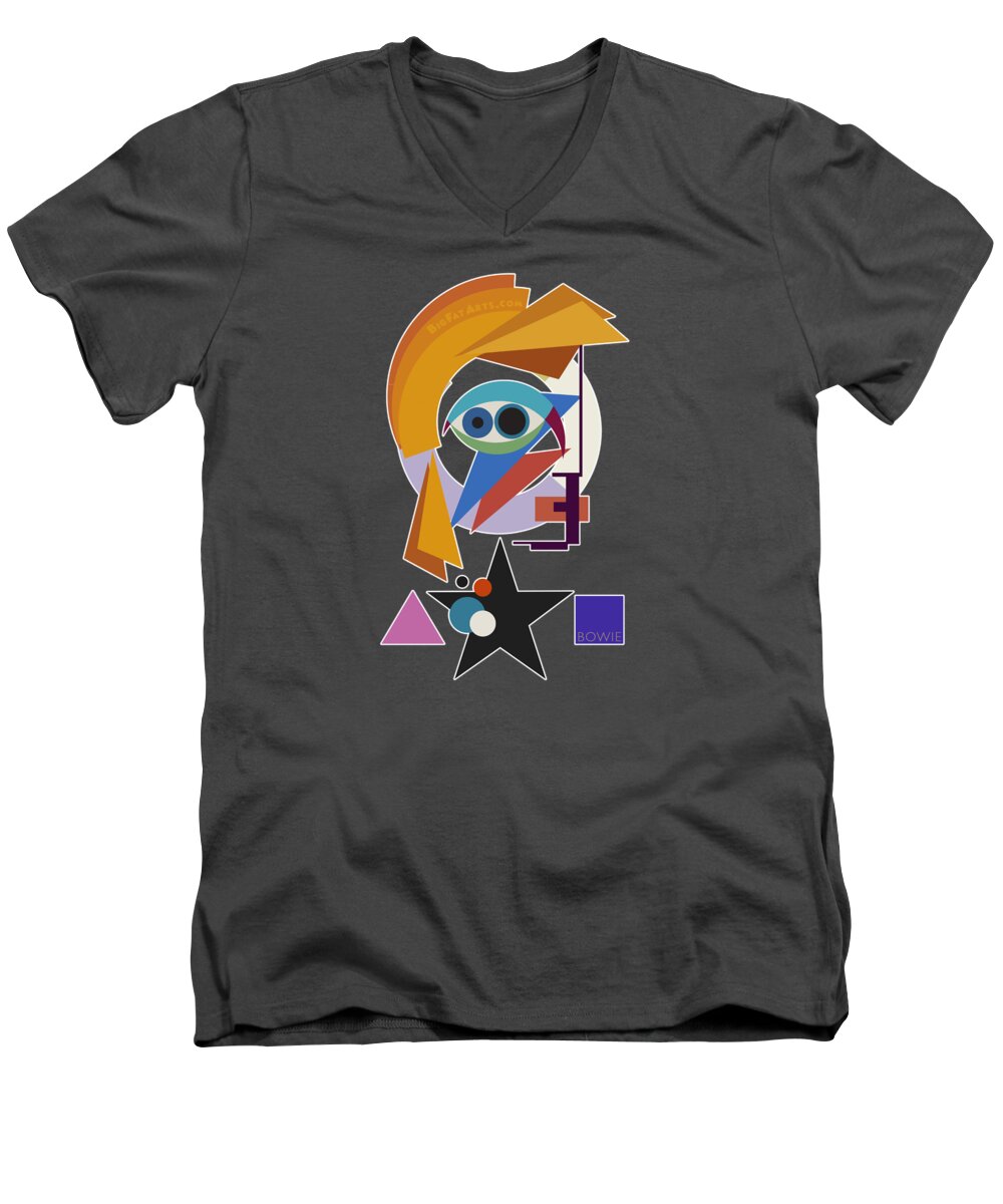 David Bowie Ziggy Stardust Bauhaus Portrait Abstract Blackstar Triangle Square Men's V-Neck T-Shirt featuring the digital art David Bauhaus Ziggy by BFA Prints