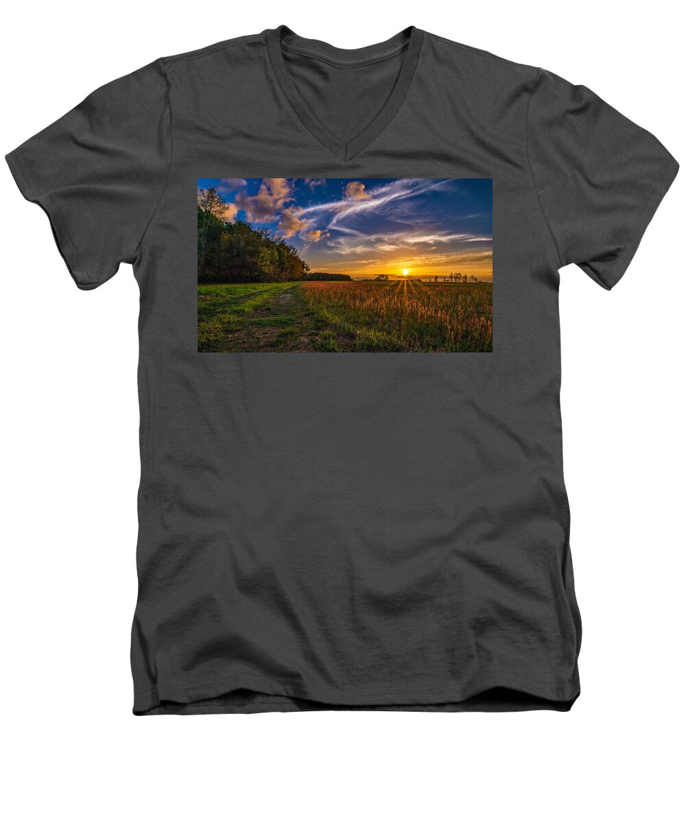 Dawn In The Lower 40 Prints Men's V-Neck T-Shirt featuring the photograph Dawn In The Lower 40 by John Harding