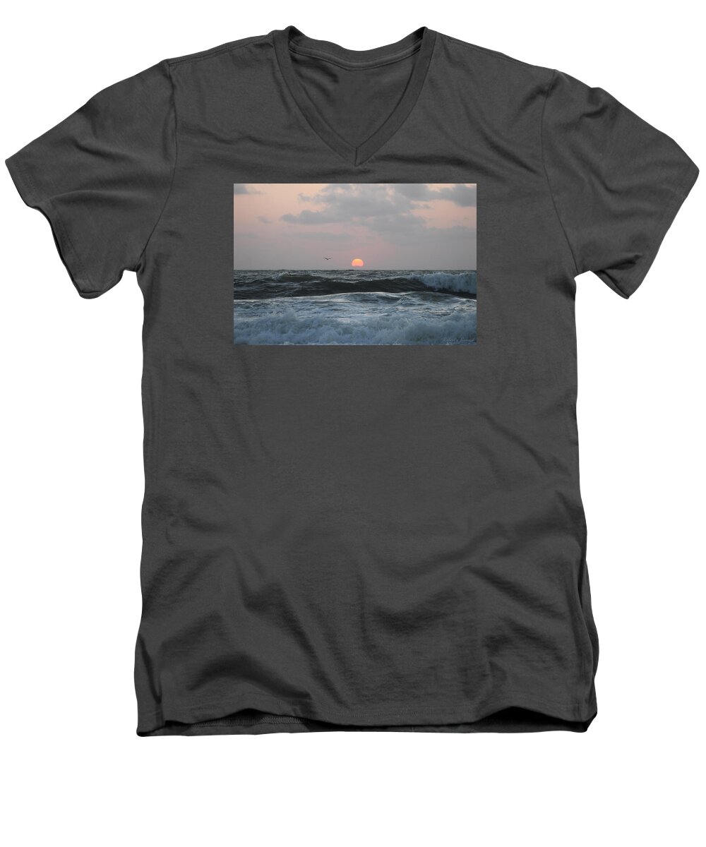 Sun Men's V-Neck T-Shirt featuring the photograph Dawn's Crashing Seas by Robert Banach