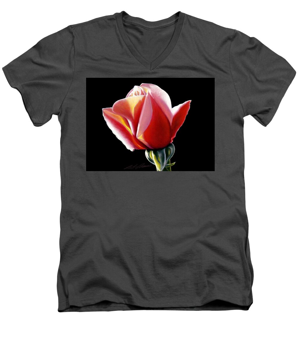 Rose Men's V-Neck T-Shirt featuring the painting Dawn's Early Light by Linda Merchant