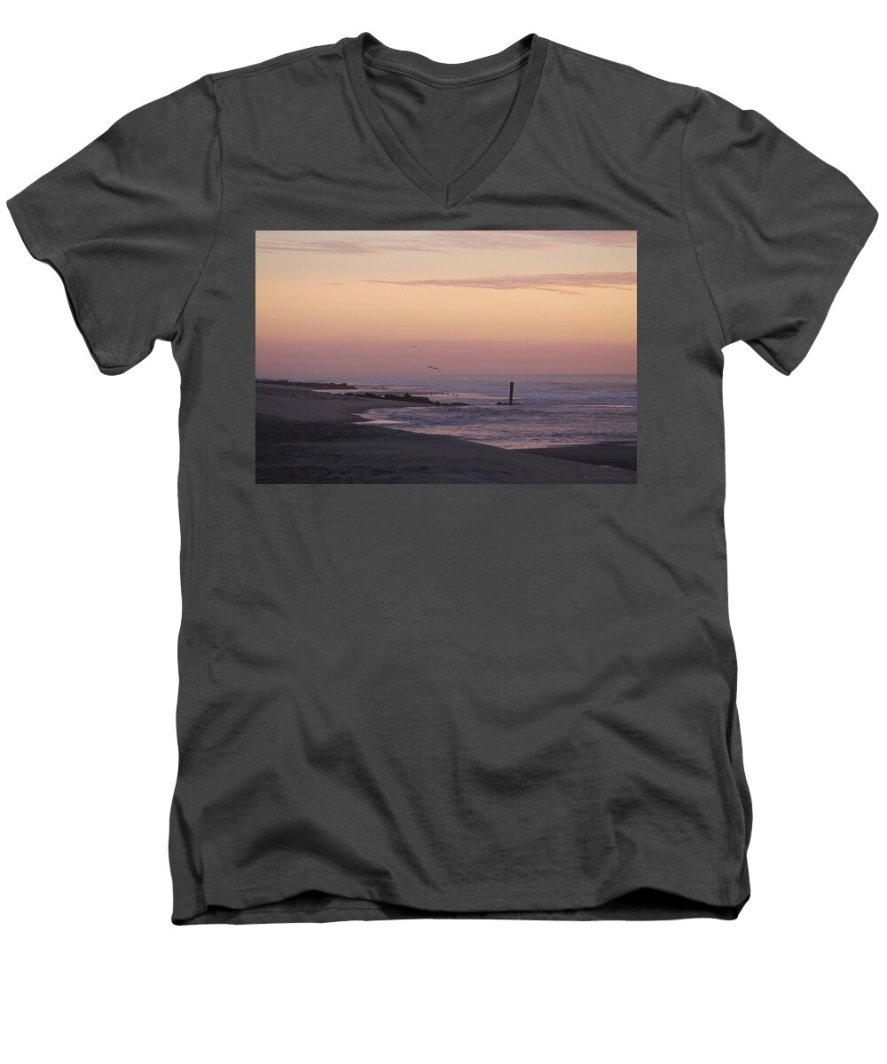 Beach Men's V-Neck T-Shirt featuring the photograph Dawns Purple Hues by Robert Banach