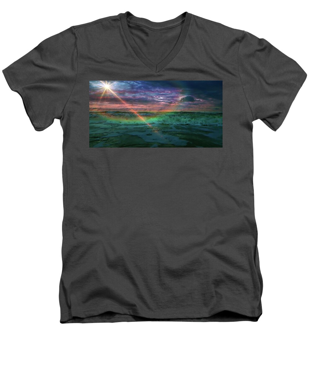 Daytona Rainbow Print Men's V-Neck T-Shirt featuring the photograph Daytona Rainbow by Sheri McLeroy