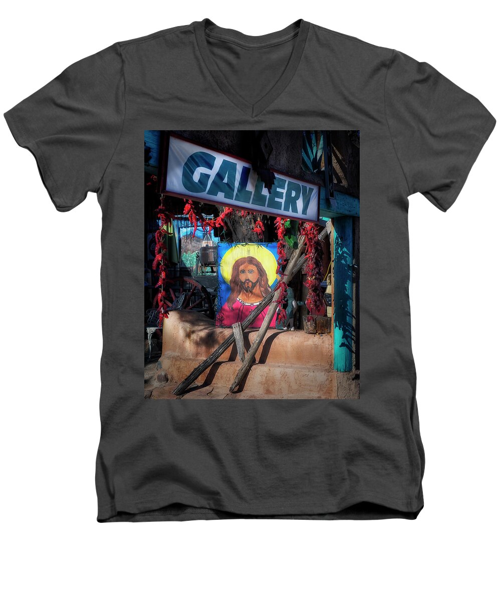 Santuario De Chimayo Men's V-Neck T-Shirt featuring the photograph De Chimayo by Gary Warnimont