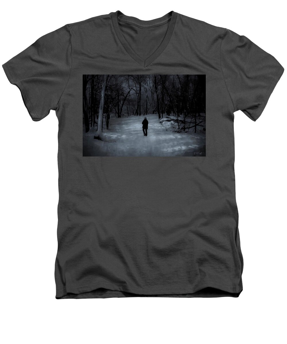 Bonnie Follett Men's V-Neck T-Shirt featuring the photograph Dead of Winter by Bonnie Follett