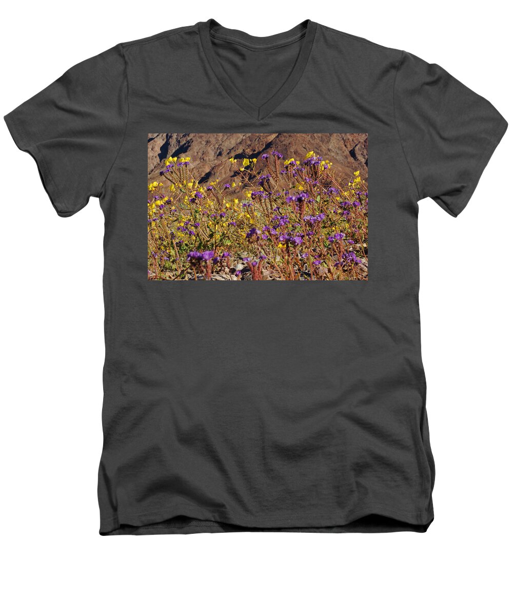 Superbloom 2016 Men's V-Neck T-Shirt featuring the photograph Death Valley Superbloom 401 by Daniel Woodrum