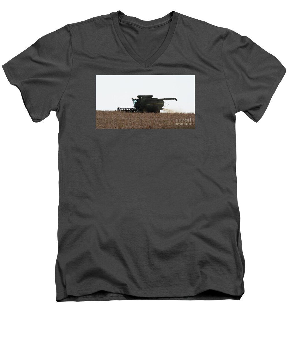 John Deere Prints Men's V-Neck T-Shirt featuring the photograph Deere Harvesting by J L Zarek
