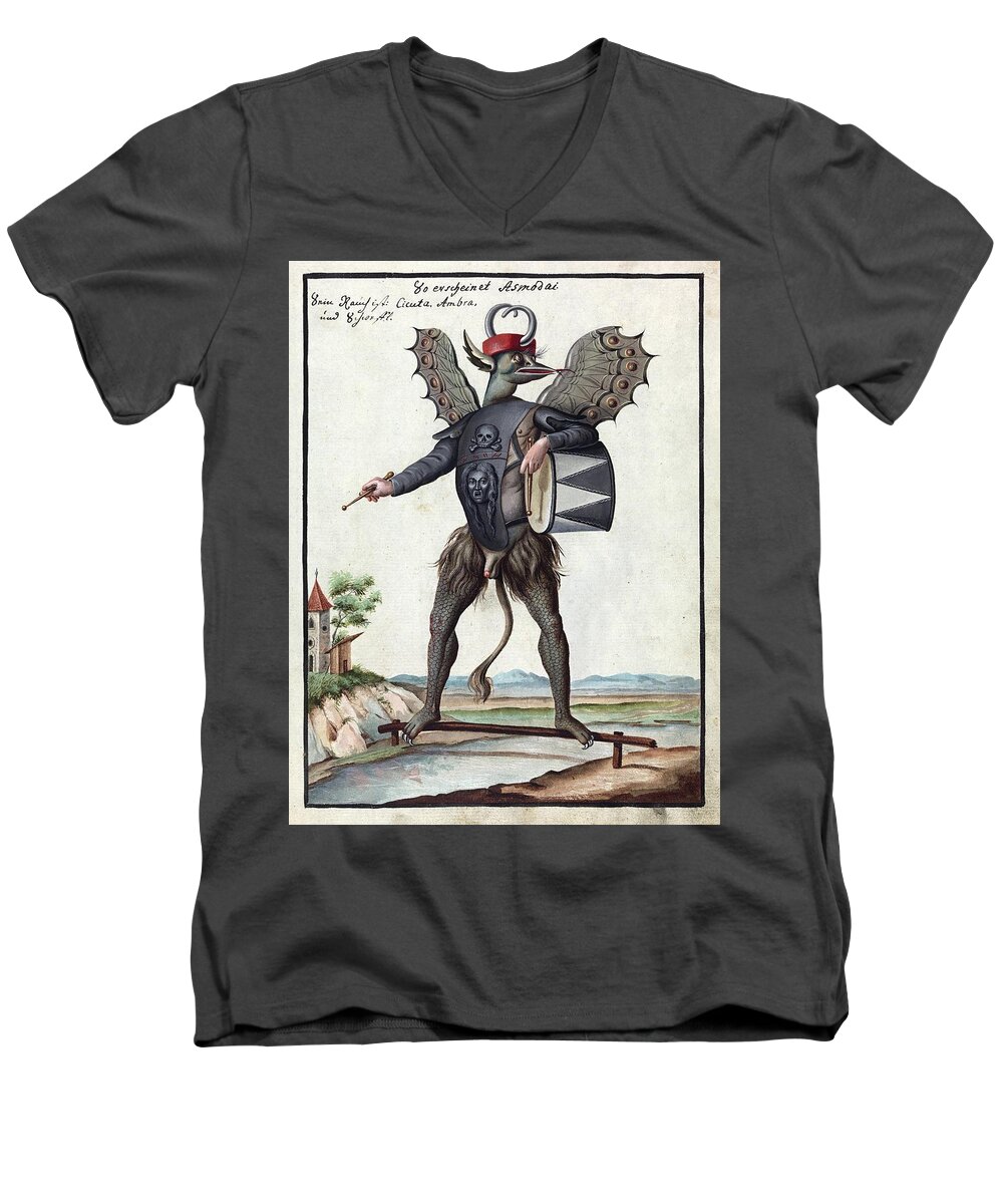 Antediluvian Men's V-Neck T-Shirt featuring the painting Demon, 1057 by Vincent Monozlay