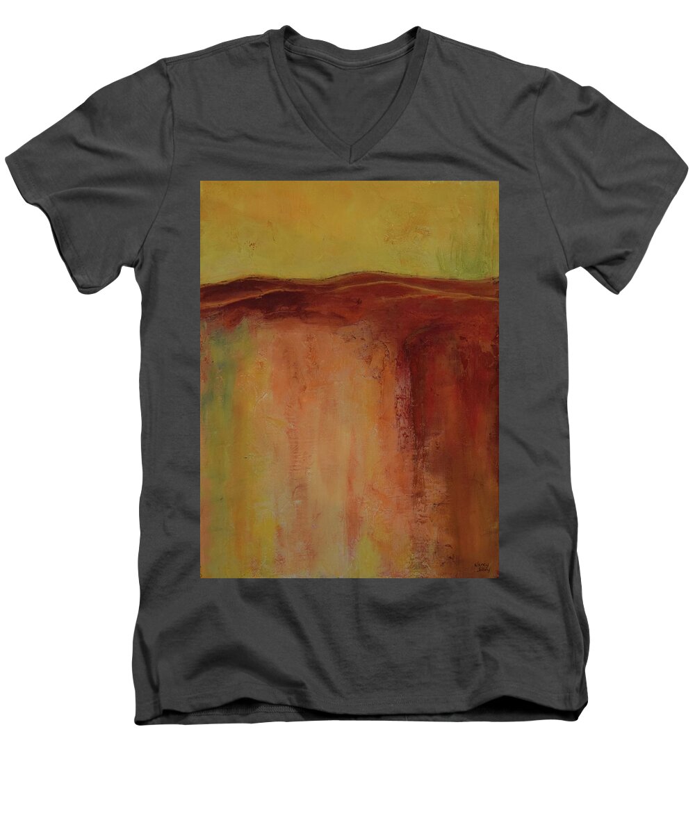 Abstract Men's V-Neck T-Shirt featuring the painting Desert Morning by Nancy Jolley