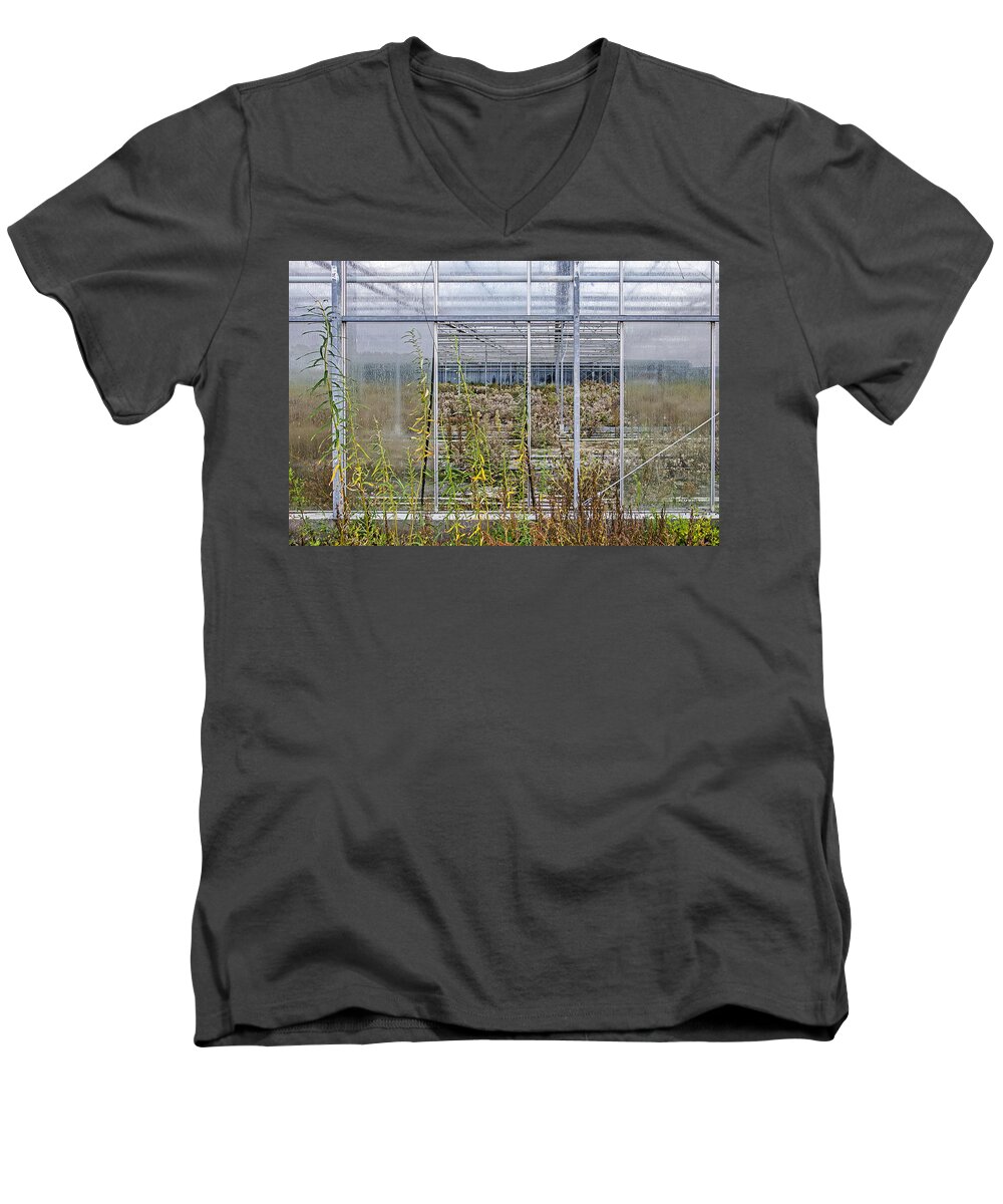 Greenhouse Men's V-Neck T-Shirt featuring the photograph Deserted City of Glass by Frans Blok