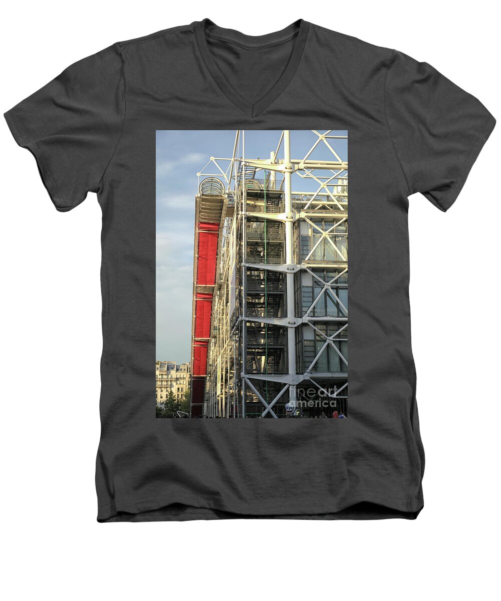 Architecture Men's V-Neck T-Shirt featuring the photograph Detail of the Pompidou centre in Paris by Patricia Hofmeester