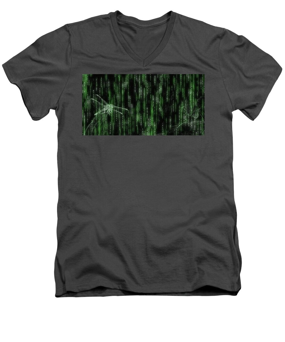 Matrix Men's V-Neck T-Shirt featuring the photograph Digital Dragonfly by Mark Fuller