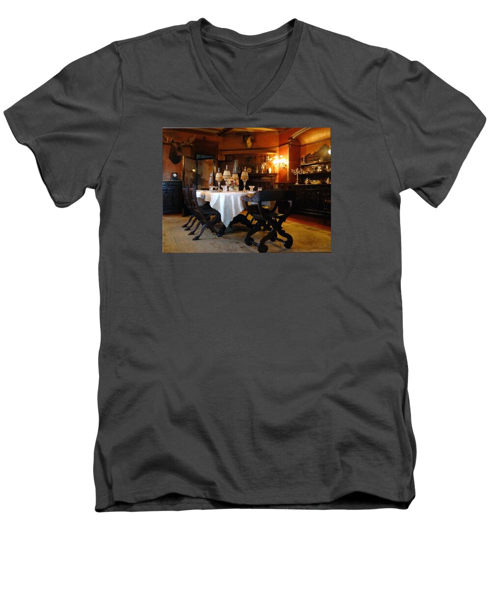 Teddy Roosevelt Men's V-Neck T-Shirt featuring the photograph Dining Room by Mikki Cucuzzo