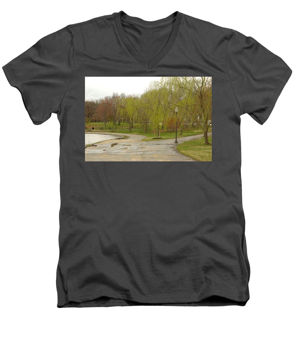 Landscape Park Washington Willow Tree Lake Men's V-Neck T-Shirt featuring the photograph Dnrf0401 by Henry Butz