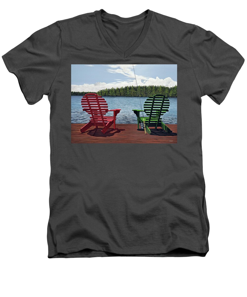 Landscapes Men's V-Neck T-Shirt featuring the painting Dockside by Kenneth M Kirsch