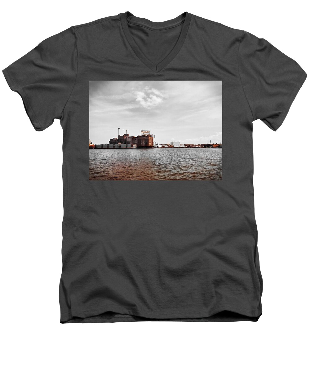 Baltimore Men's V-Neck T-Shirt featuring the photograph Domino Sugar by Chris Montcalmo