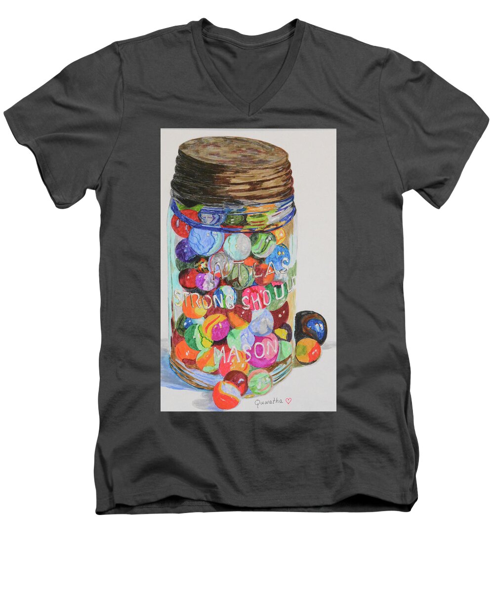 Marbles Men's V-Neck T-Shirt featuring the drawing Don't Lose Your Marbles by Quwatha Valentine