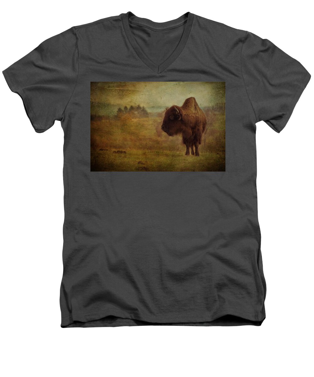 Bison Men's V-Neck T-Shirt featuring the photograph Doo Doo Valley by Trish Tritz