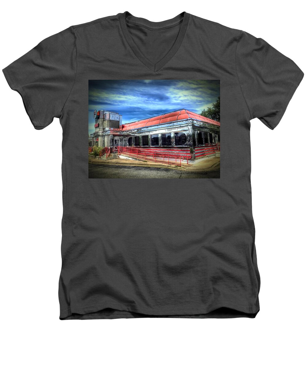 Diner Men's V-Neck T-Shirt featuring the photograph Double T Diner by Chris Montcalmo
