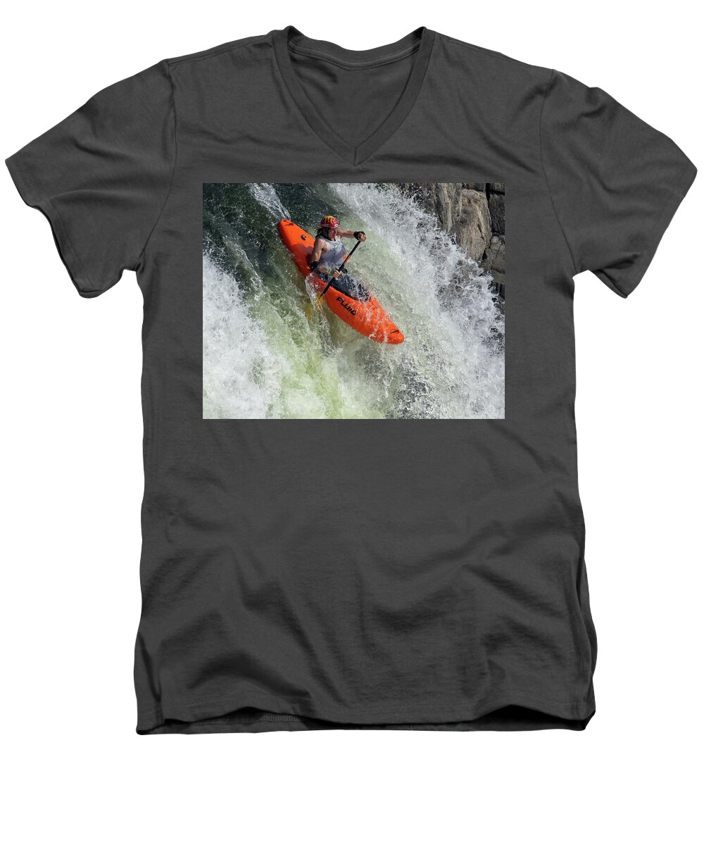 2009 Potomac Whitewater Festival Men's V-Neck T-Shirt featuring the photograph Down the Spout by Art Cole