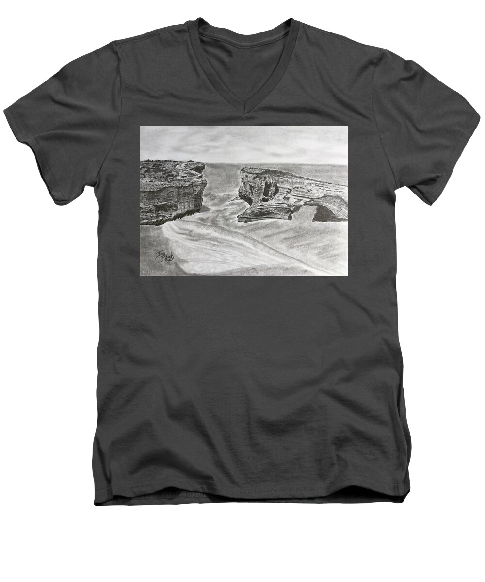 Seascape Men's V-Neck T-Shirt featuring the drawing Down Under by Tony Clark