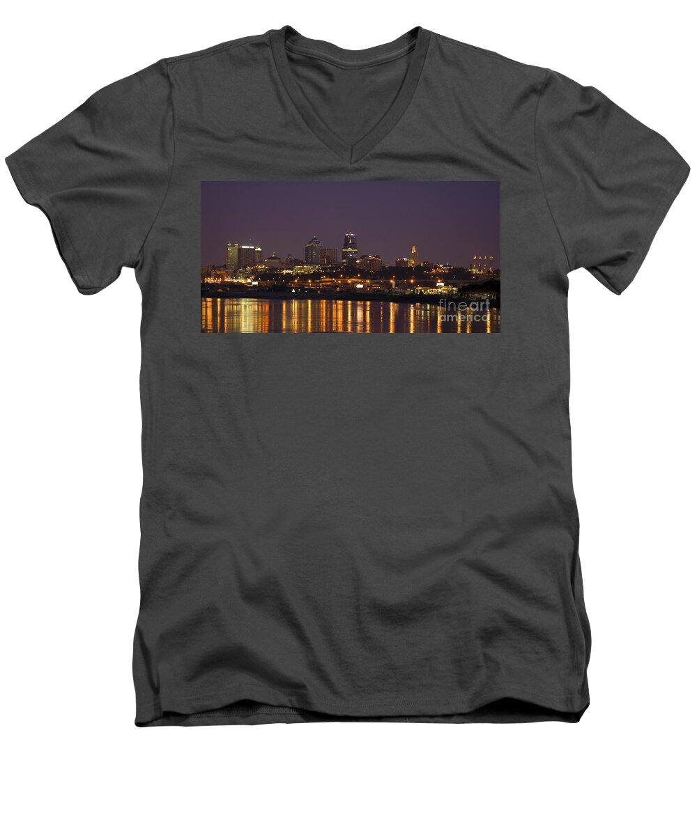 Kansas City Men's V-Neck T-Shirt featuring the photograph Downtown Reflections by Crystal Nederman