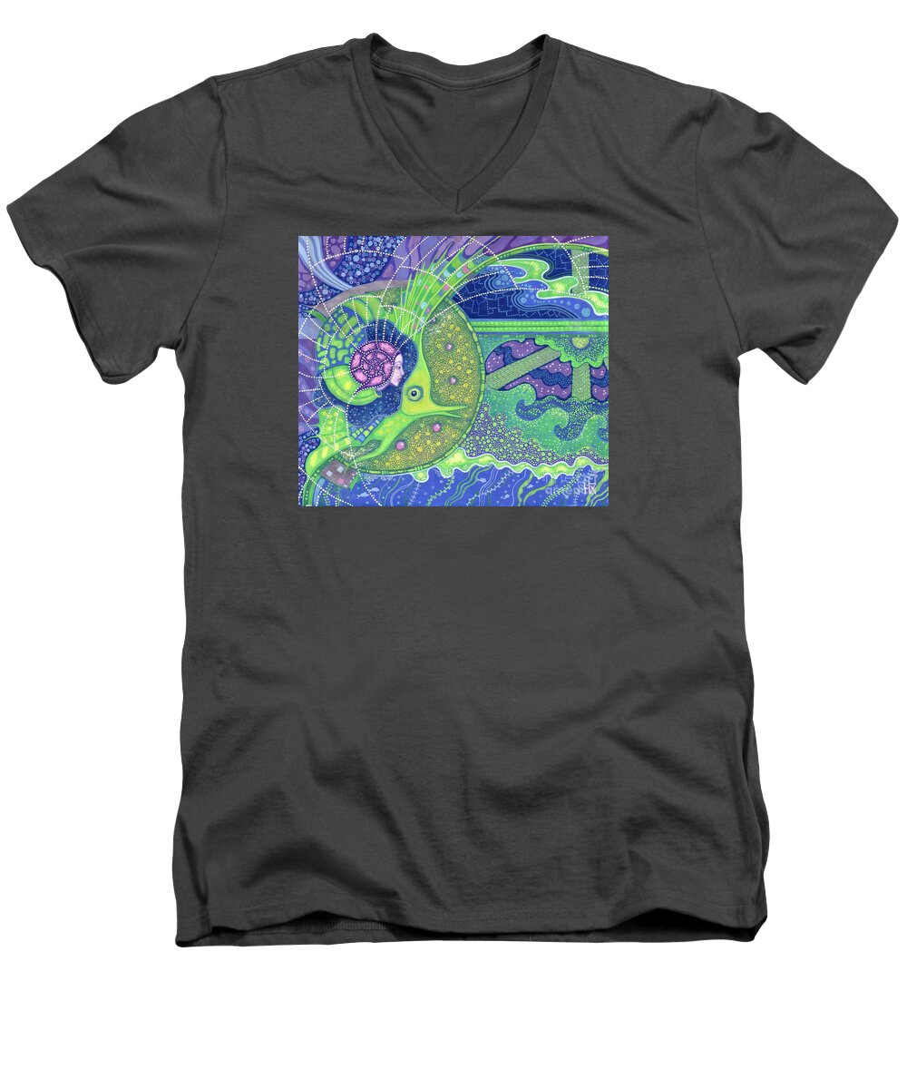 Underwater Men's V-Neck T-Shirt featuring the painting Dream of the fullmoon by Julia Khoroshikh
