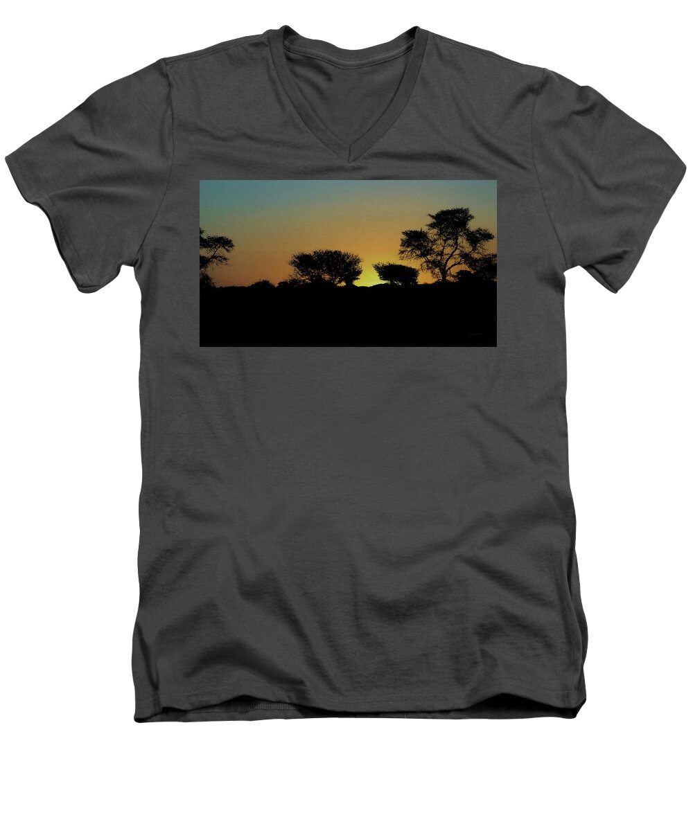 Sunset Men's V-Neck T-Shirt featuring the digital art Dreams of Namibian Sunsets by Ernest Echols