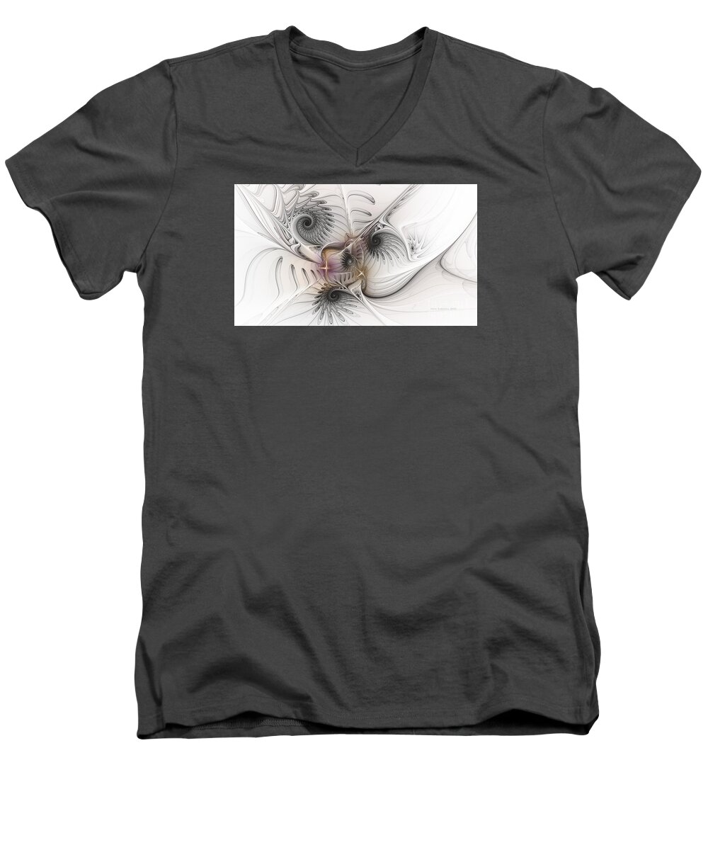Fractal Men's V-Neck T-Shirt featuring the digital art Dressed in Silk and Satin by Karin Kuhlmann