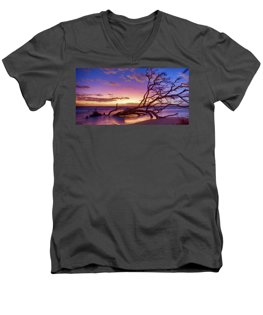 Landscape Men's V-Neck T-Shirt featuring the photograph Driftwood Beach 1 by Dillon Kalkhurst