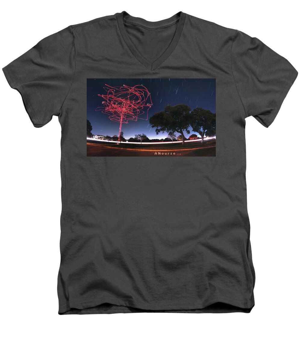 Lightpainting Men's V-Neck T-Shirt featuring the photograph Drone Tree by Andrew Nourse