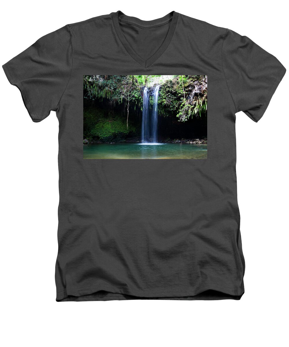 Falls Men's V-Neck T-Shirt featuring the photograph Dual Falls by Anthony Jones