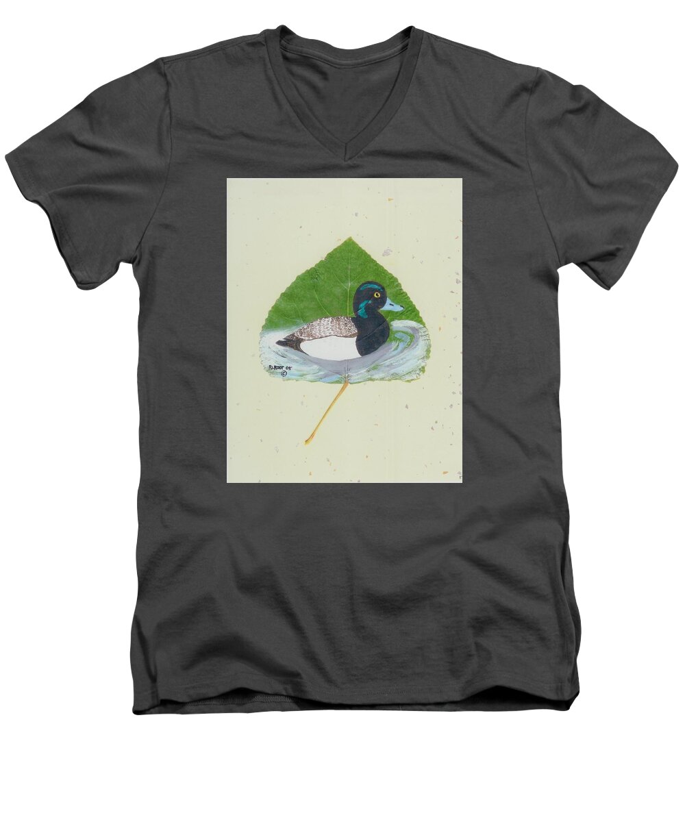 Wildlife Men's V-Neck T-Shirt featuring the painting Duck on pond #2 by Ralph Root