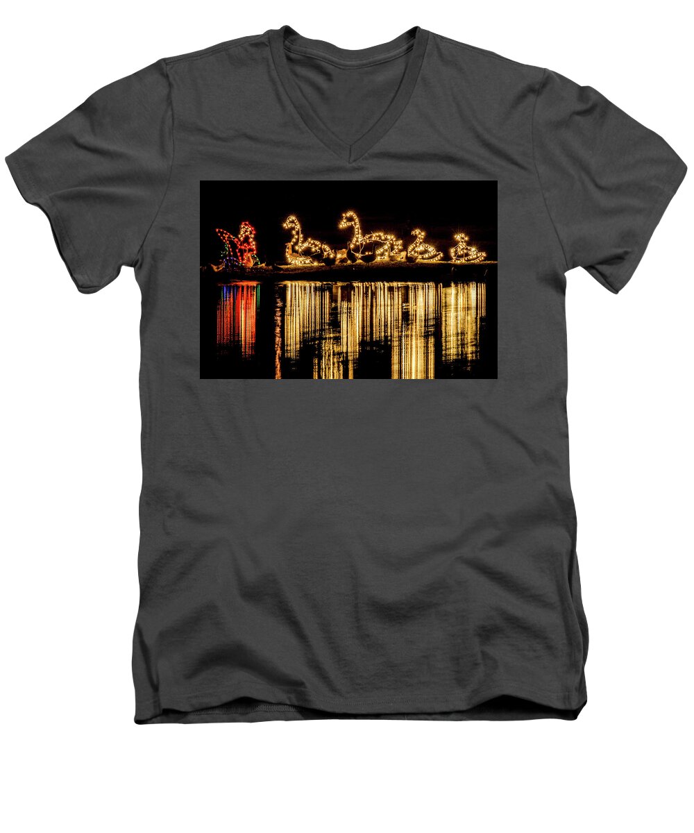 Christmas Men's V-Neck T-Shirt featuring the photograph Duck Pond Christmas by Joe Shrader