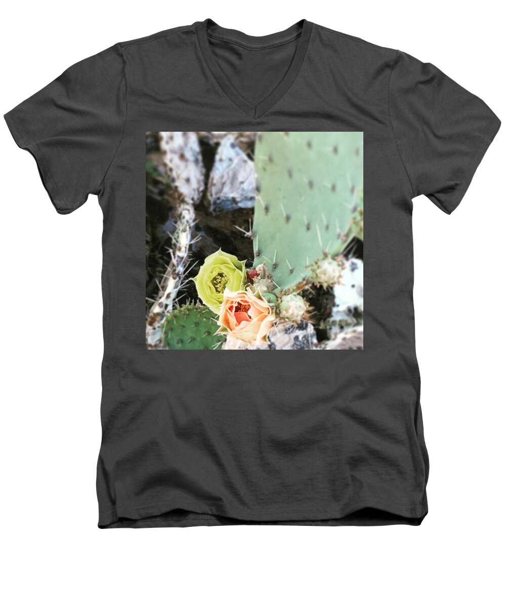 Flower Men's V-Neck T-Shirt featuring the photograph Dueling Blooms by Melisa Elliott