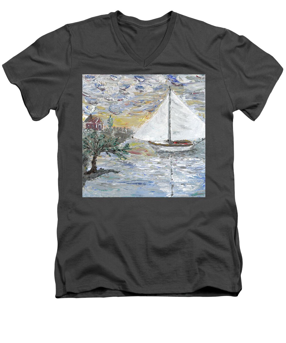 Seascape Men's V-Neck T-Shirt featuring the painting Dutch shore by Ovidiu Ervin Gruia