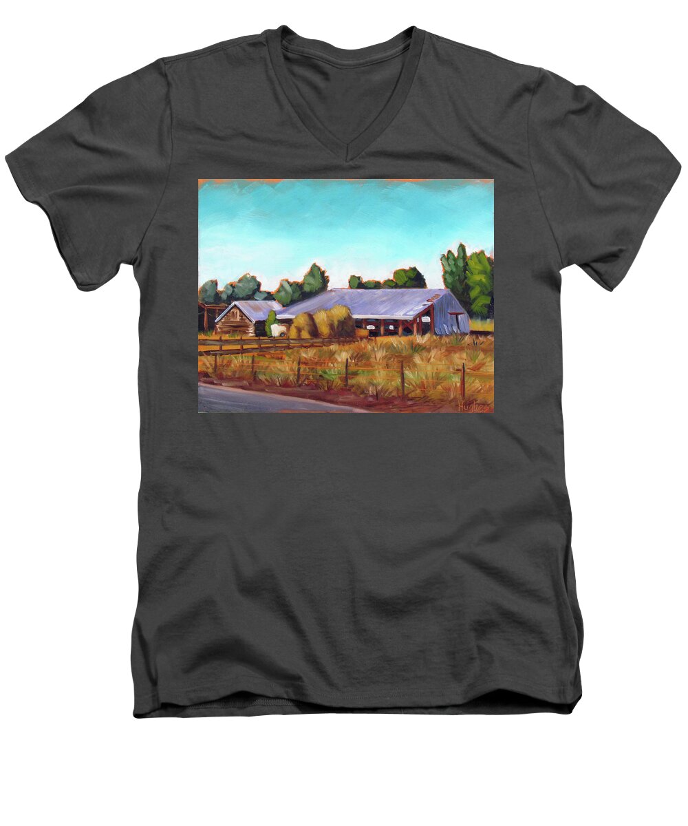 Eagle Men's V-Neck T-Shirt featuring the painting Eagle Road Barn by Kevin Hughes