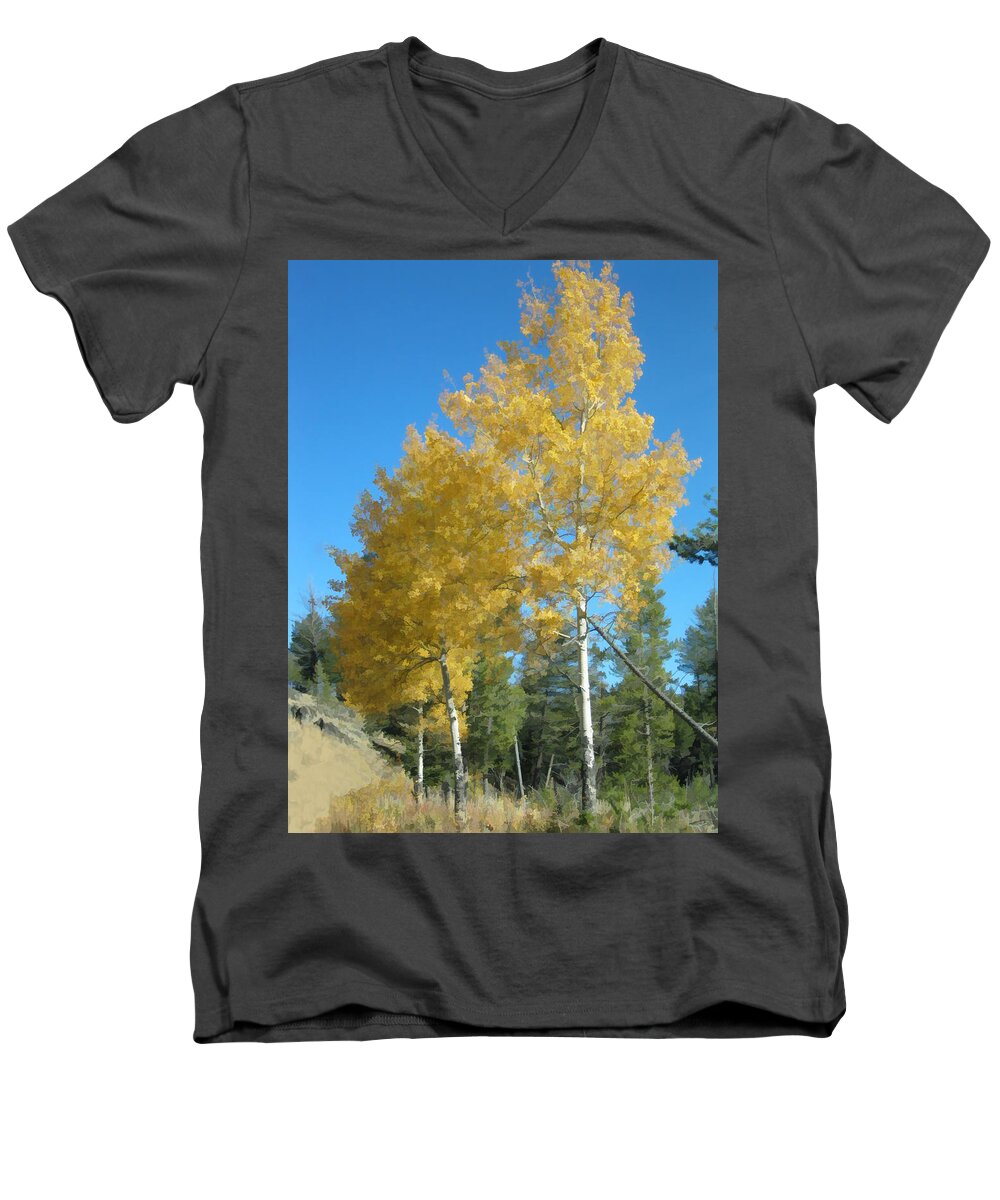 Aspen Men's V-Neck T-Shirt featuring the photograph Early Autumn Aspens by Gary Baird