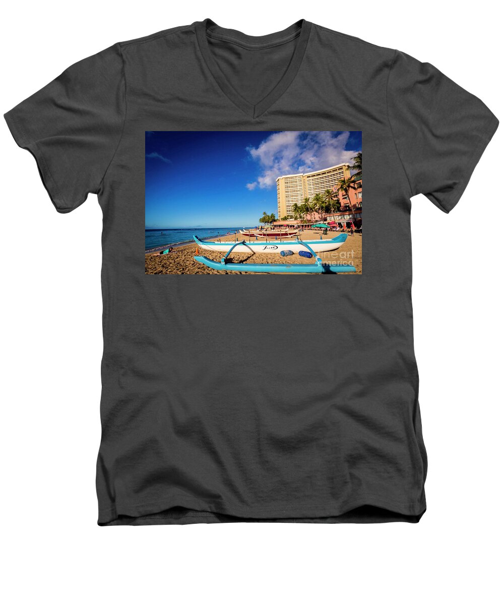 Outrigger Beach Men's V-Neck T-Shirt featuring the photograph Early Morning at Outrigger Beach,Hawaii by Sal Ahmed