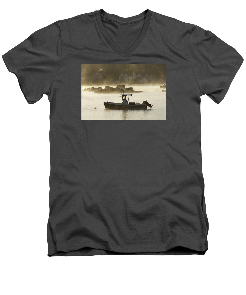 Atlantic Ocean Men's V-Neck T-Shirt featuring the photograph Early morning mist by Brian Green