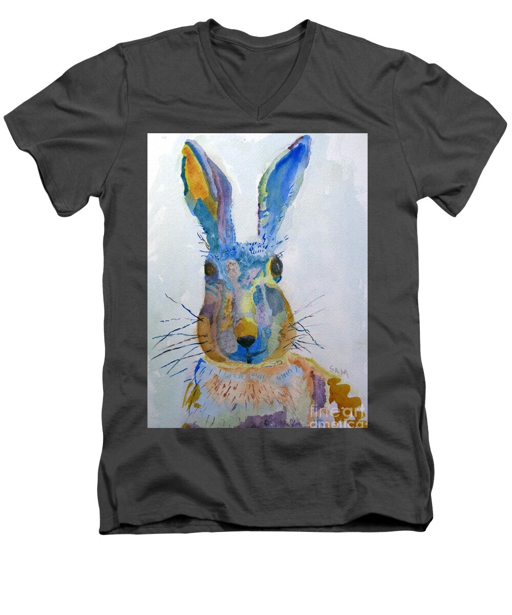 Easter Men's V-Neck T-Shirt featuring the painting Easter Bunny by Sandy McIntire