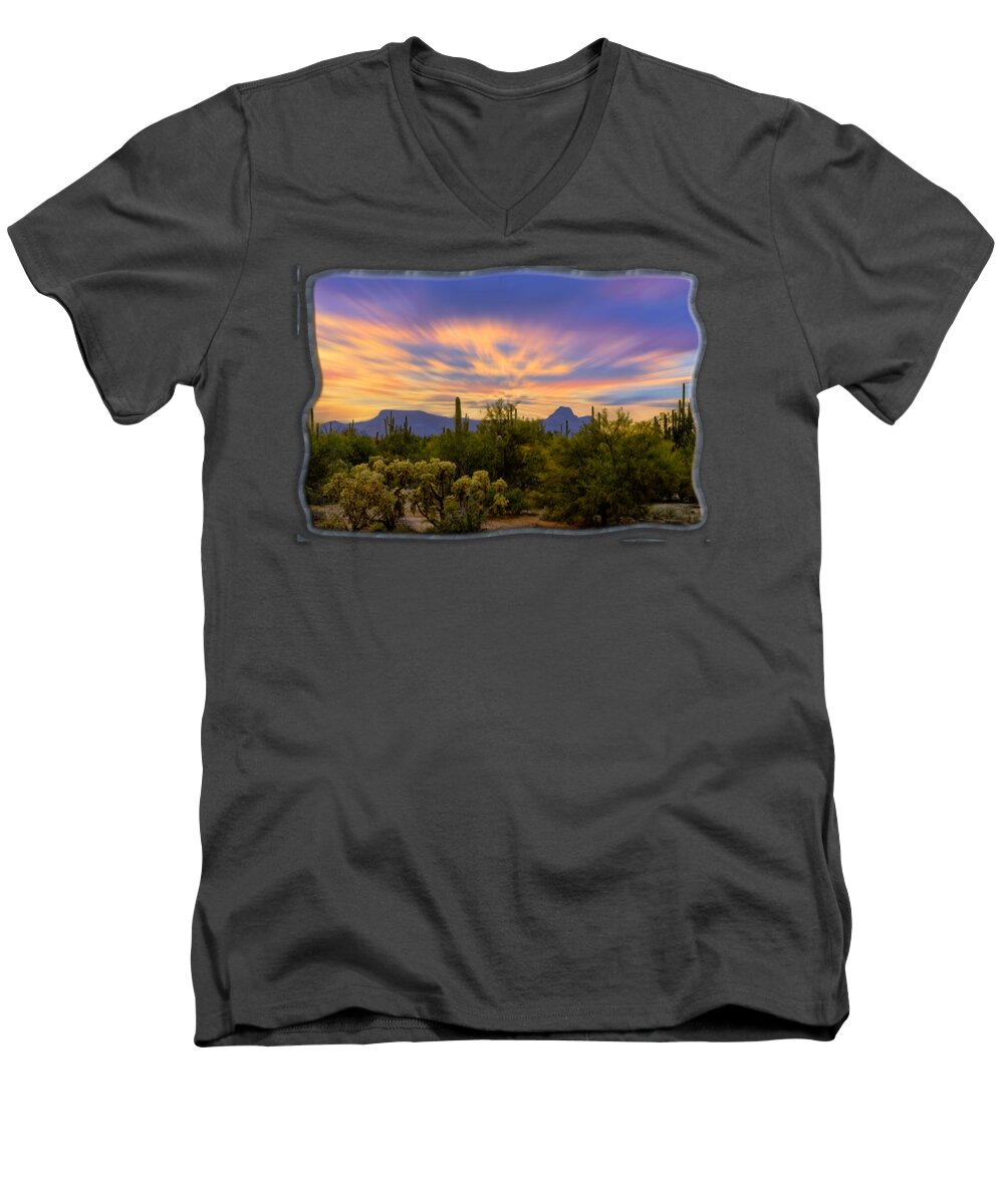 Arizona Men's V-Neck T-Shirt featuring the photograph Easter Sunset H18 by Mark Myhaver