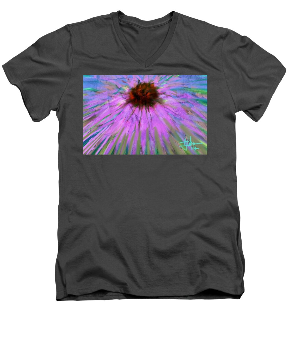 Flower Men's V-Neck T-Shirt featuring the digital art Echanacea Extravagancea by Jim Vance