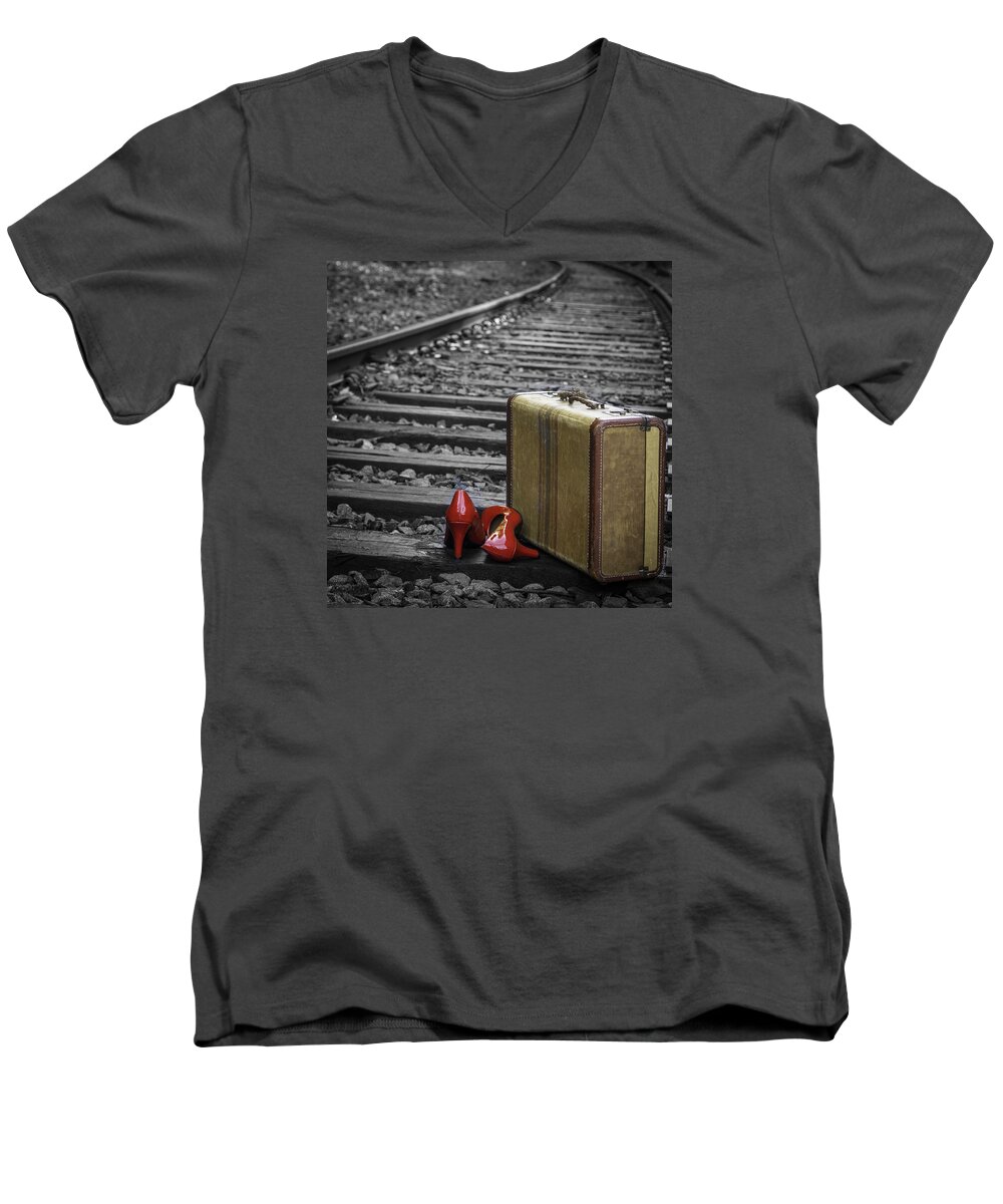  Red Heels Men's V-Neck T-Shirt featuring the photograph Echoes of a Past Life by Patrice Zinck
