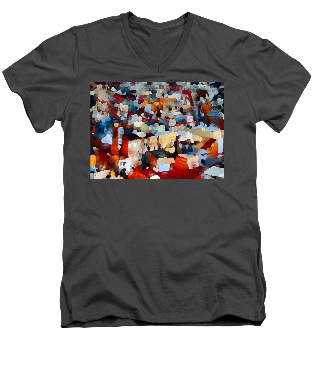 Abstract Men's V-Neck T-Shirt featuring the mixed media Echoes of Civilization by Shelli Fitzpatrick
