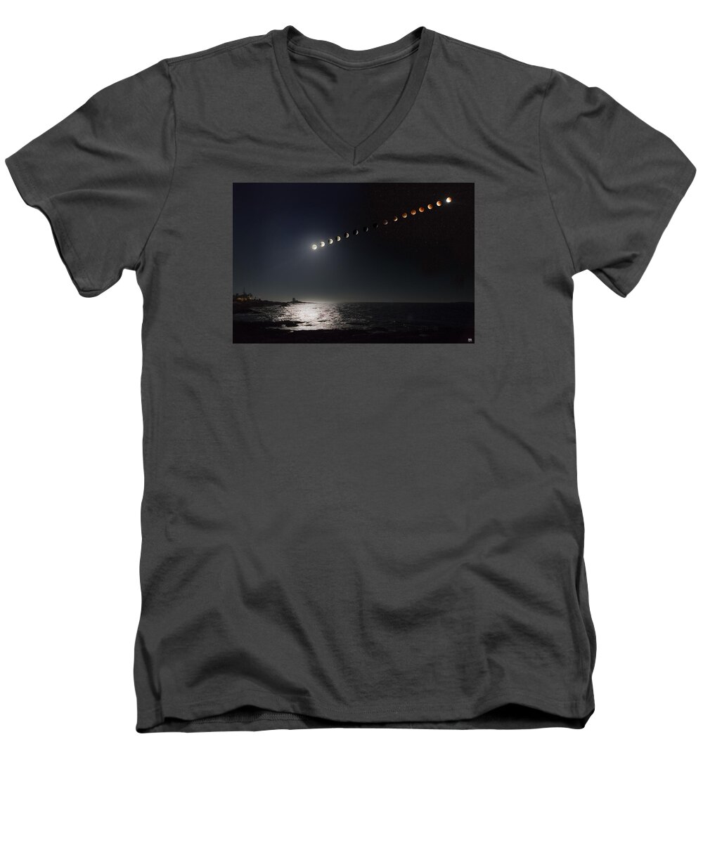 Lunar Eclipse Men's V-Neck T-Shirt featuring the photograph Eclipse of the Moon by John Meader