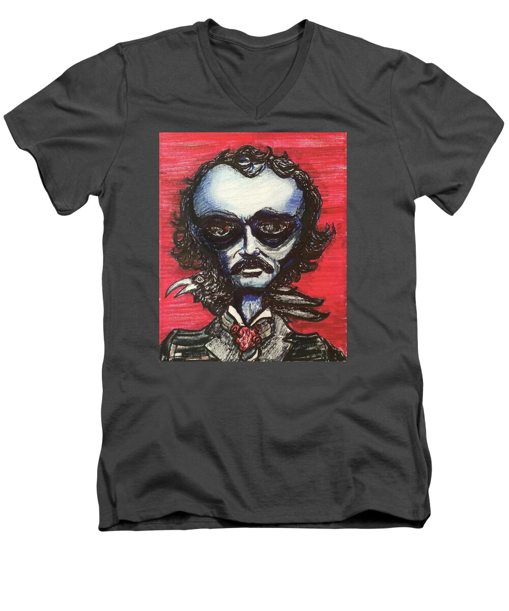 Edgar Allen Poe Men's V-Neck T-Shirt featuring the painting Edgar Alien Poe by Similar Alien