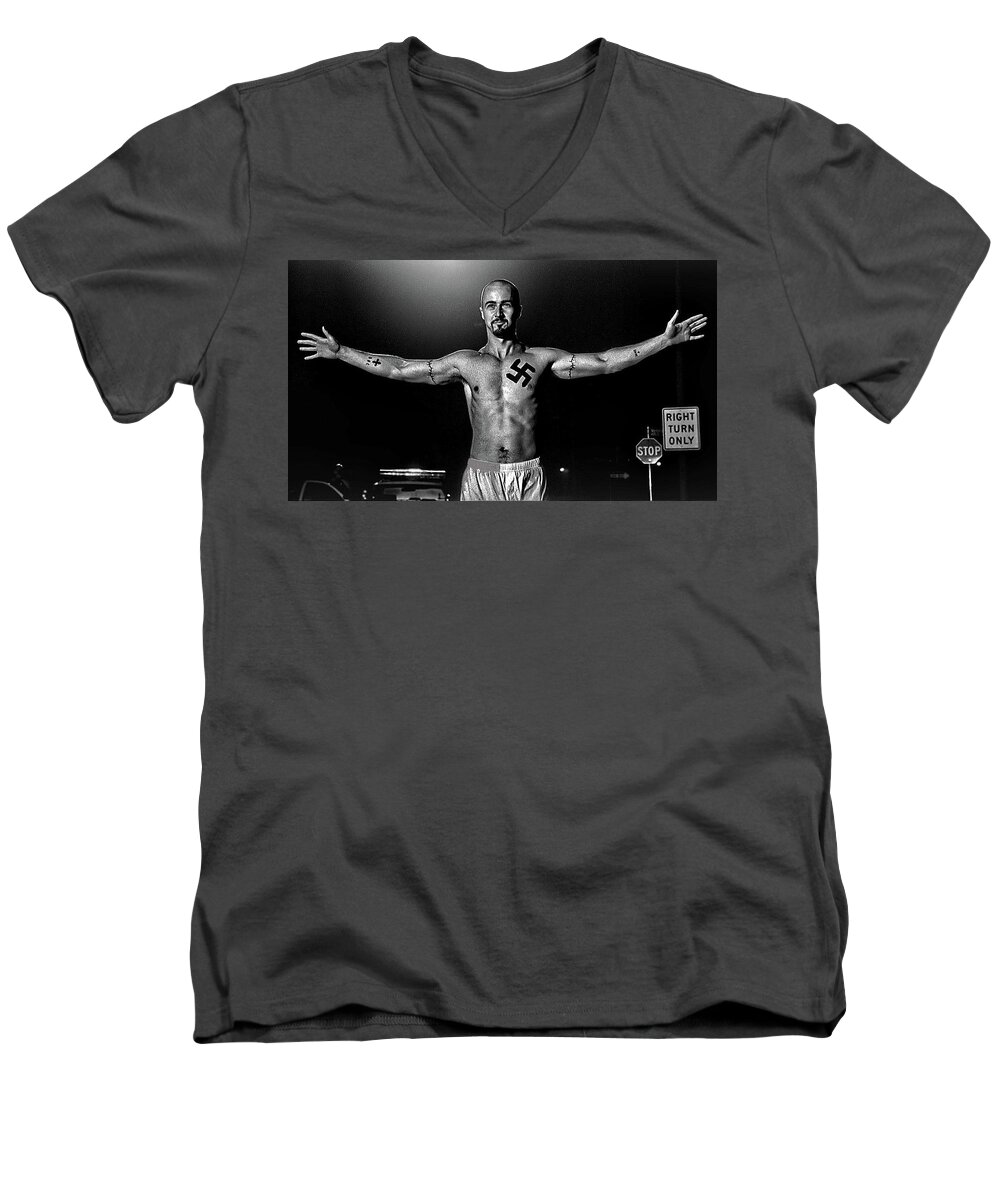 Edward Norton American History X Publicity Photo 1998 Color Added 2015 Men's V-Neck T-Shirt featuring the photograph Edward Norton American History X publicity photo 1998 color added 2015 by David Lee Guss