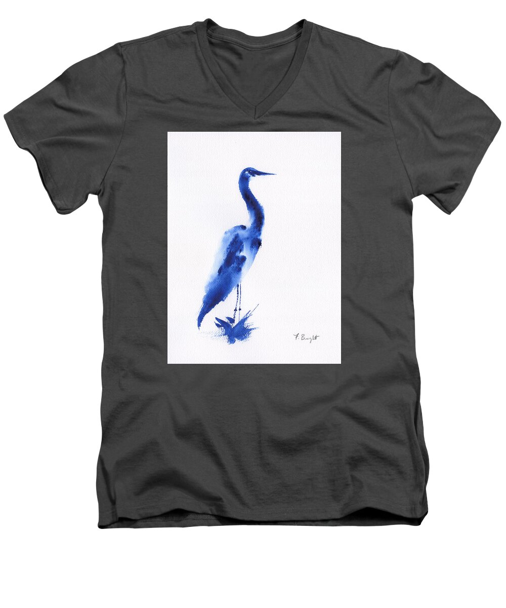 Egret In Blue 3 Men's V-Neck T-Shirt featuring the painting Egret In Blue 3 by Frank Bright